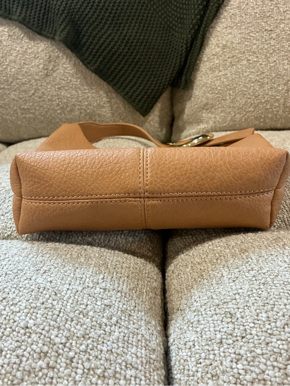 Anthropologie Tan Leather Mini Hobo Bag - Soft Pebbled Finish with Gold Buckle
